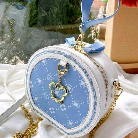SHEIN Handbags - BRAND NEW Blue and White Circle Bag with Charm